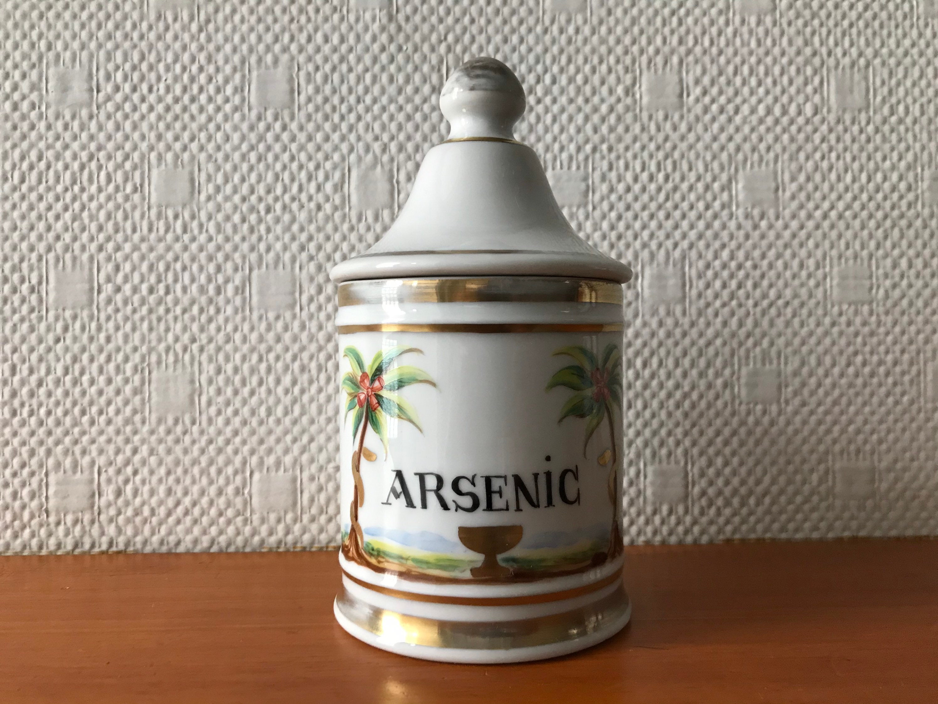 Ancien Flacon Pot à Pharmacie Antique, Apothicaire, Arsenic, avec Couvercle, Porcelaine Limoges, Vin