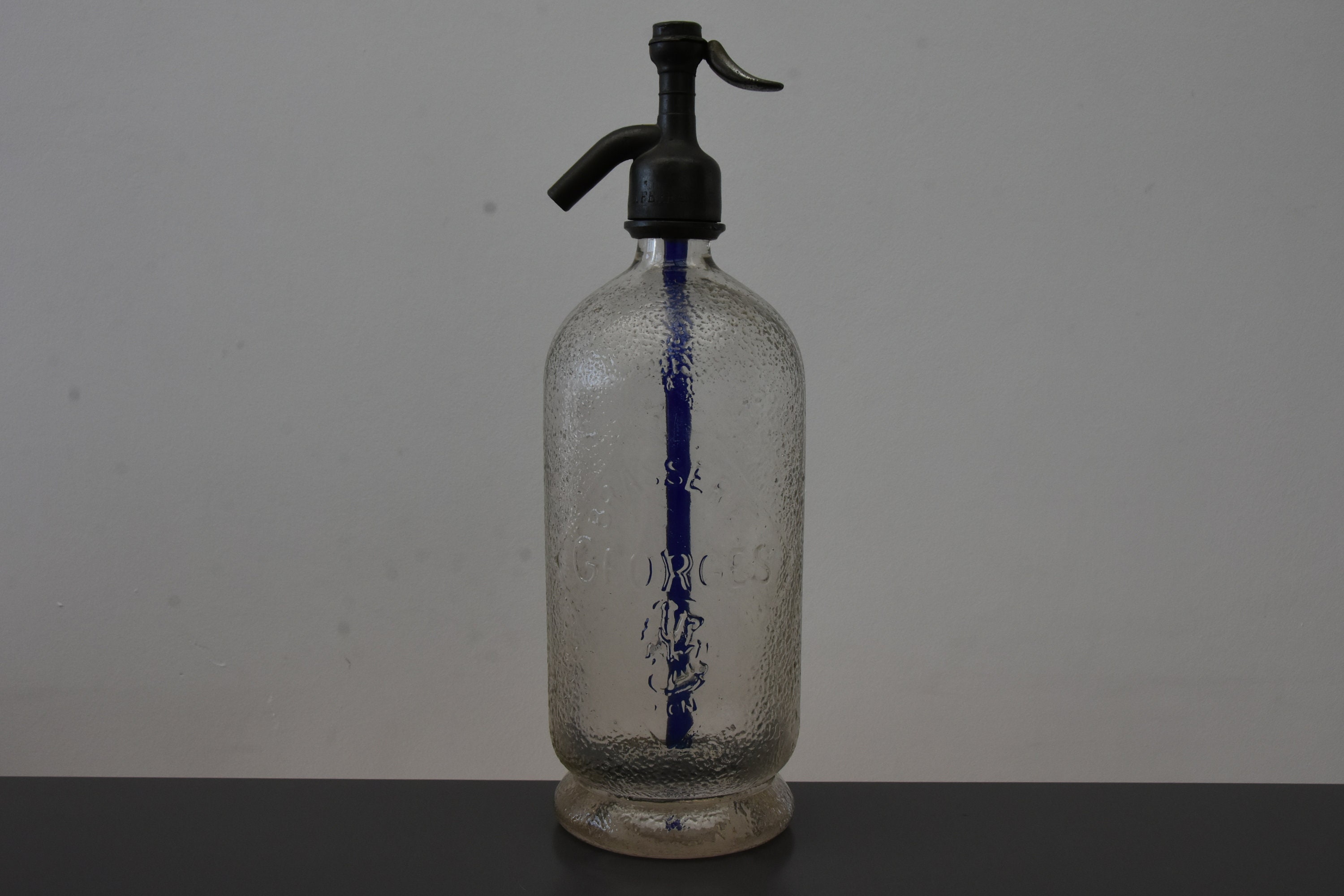 Ancien Siphon Transparent, Eau de Seltz, Gazeuse, Brasserie Georges Lyon, Paris, France, Vintage, Bi