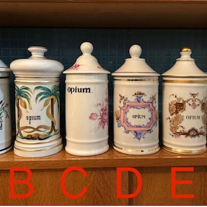 Frasco de farmacia/boticario antiguo, opio, porcelana de Limoges, vintage, Francia, década de 1950