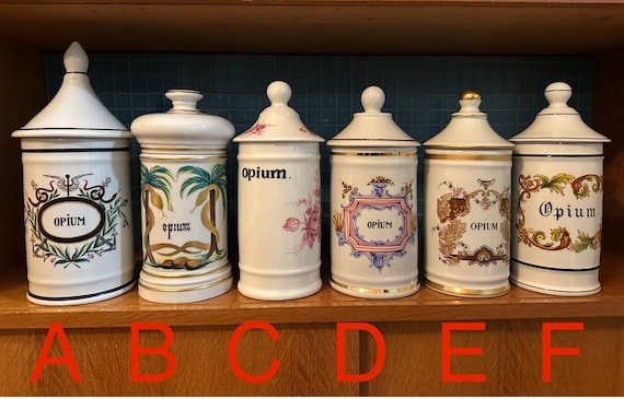 Pot D'apothicaire Vintage En Céramique Peint à La Main - Motif Menthe 21cm