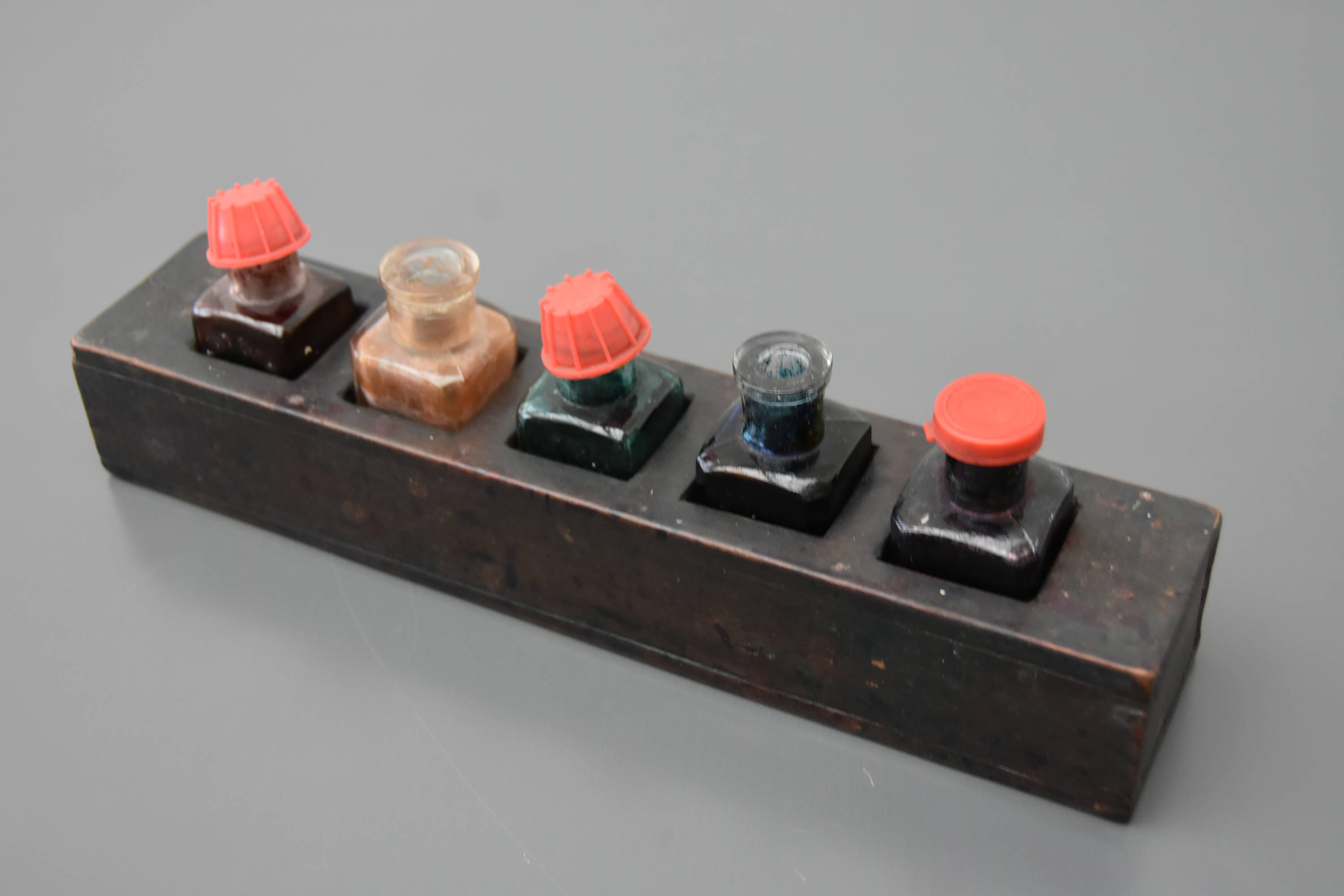 Ancien Support en Bois Pour Flacons d'encre, Rétro, École, Vintage, Shabby, France, Années 50