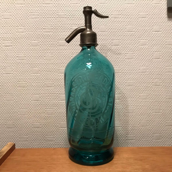 ancien siphon bleu, eau de seltz, eau gazeuse, Sedan, France, vintage, bistrot, années 30