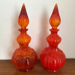 carafe empoli orange red ball shape bottle genius vintage 60s made in italy