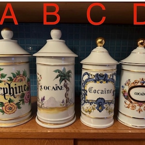 Antikes Apothekerfläschchen/-glas, Morphium, Kokain, Kokaina, Limoges-Porzellan, Vintage-Retro, Frankreich, 1950er Jahre