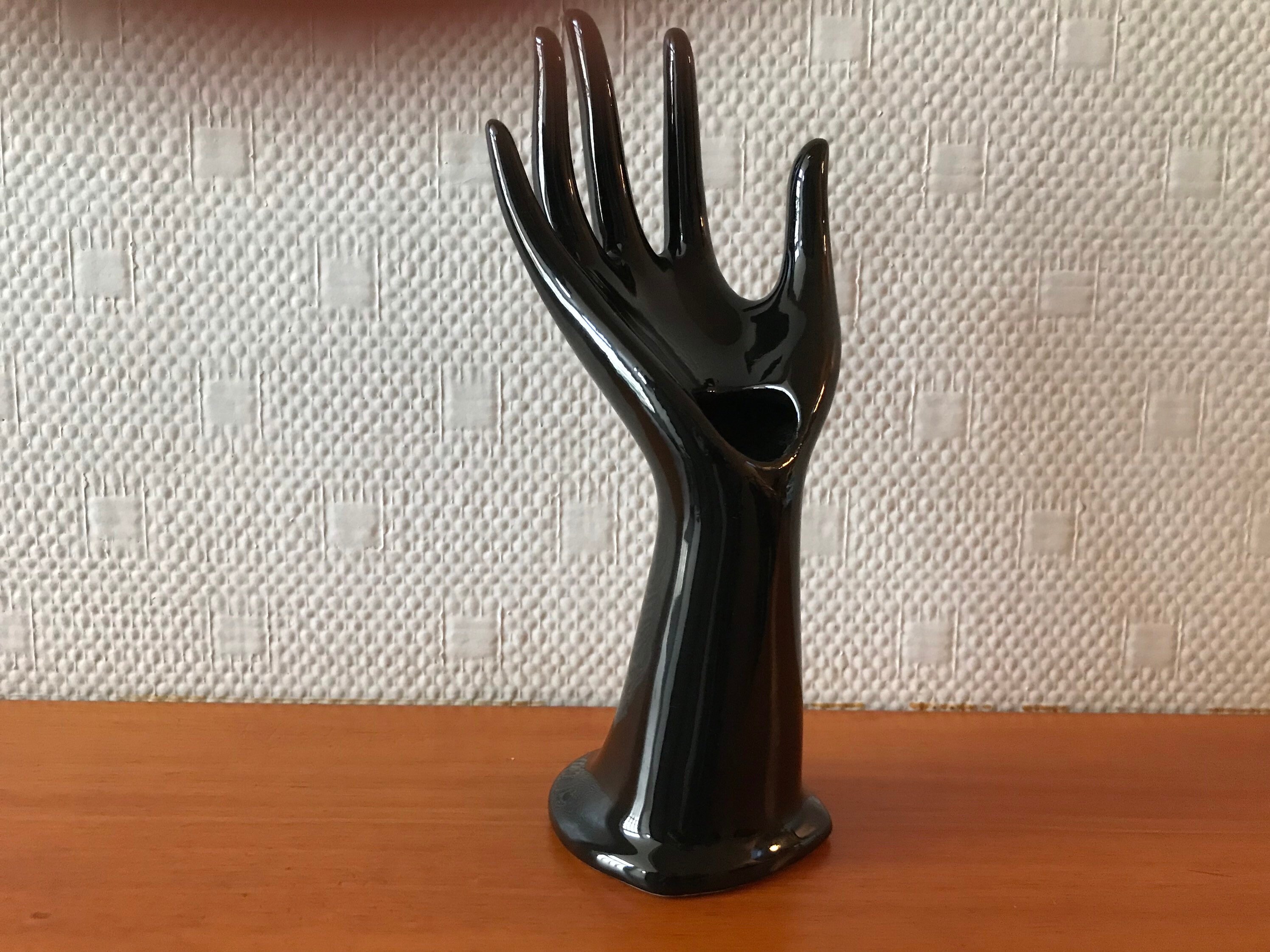 Ancienne Main Soliflore Baguier, Faïence, Noire, Années 70, Ancien, France, Décoration Intérieure, R