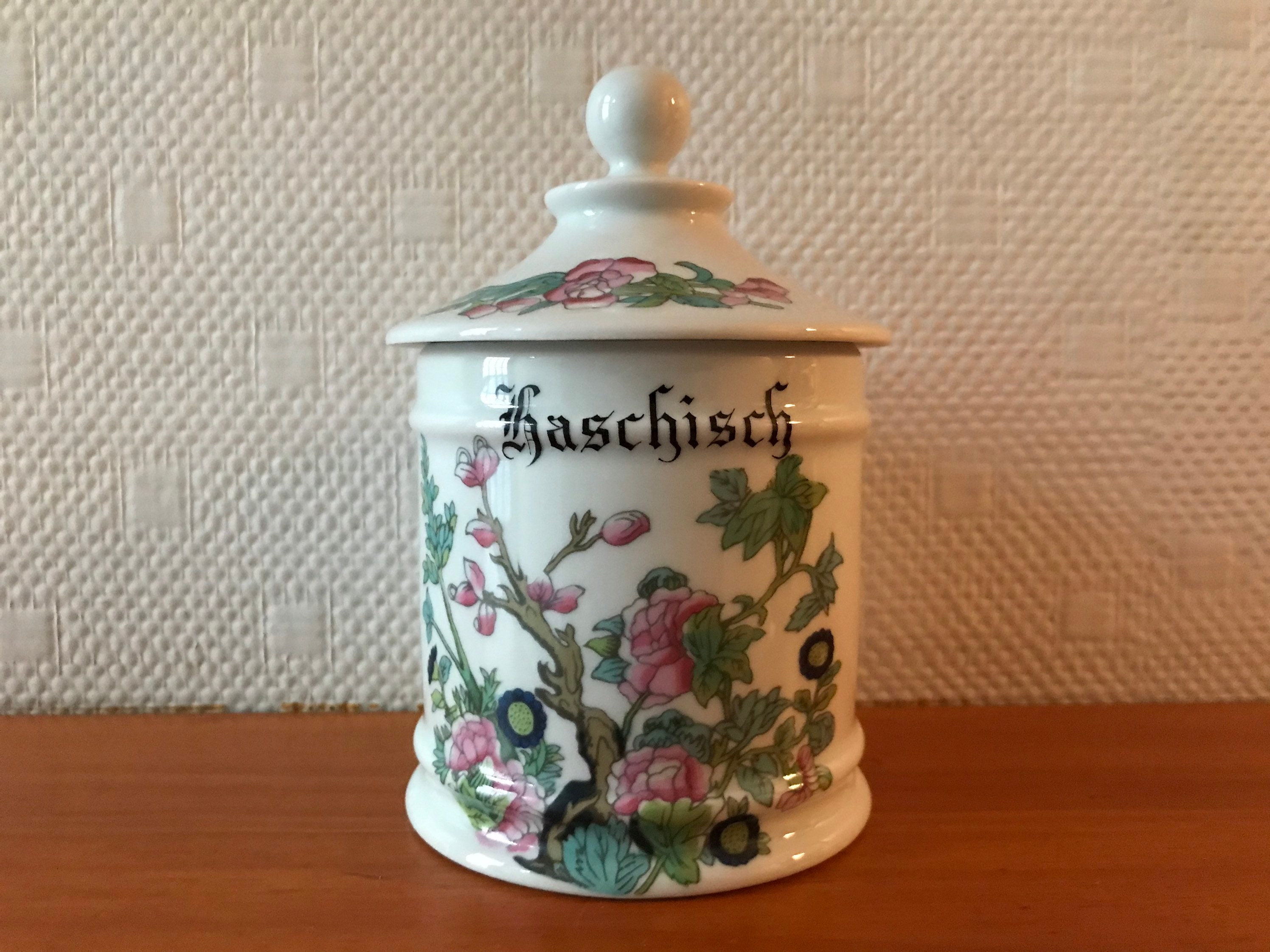 Ancien Flacon Pot à Pharmacie Antique, Apothicaire, Haschisch, avec Couvercle, Porcelaine Limoges, V