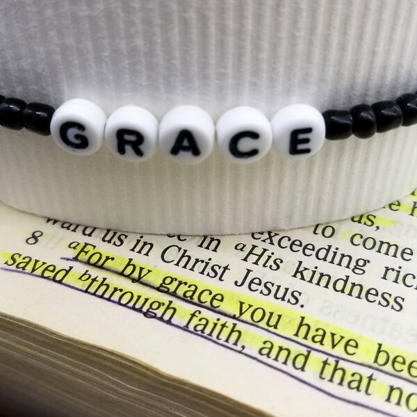 Grace beaded bracelet, womens beaded jewelry, grace inspiring word, stretch beaded bracelet, grace jewelry, gift jewelry, religious