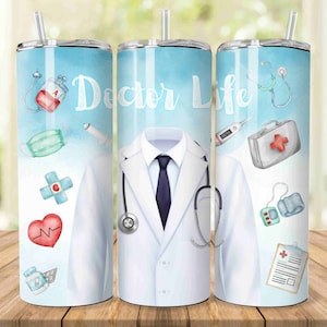 Physician Doctor Life 20oz Skinny Tumbler Sublimation Designs, Doctor PNG File Digital Download, General practitioner Medic Tumbler Wrap
