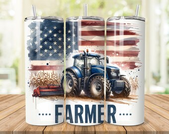 Tracteur agricole aquarelle 20oz Tumbler maigre et conique, conceptions de sublimation pour Png droit, vie à la ferme, tracteur agricole, style ranch rustique