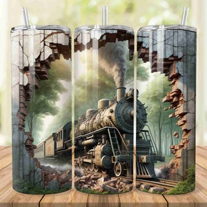 Train Tumbler PNG 20 oz Skinny Tumbler Sublimation Design Digital Download PNG Instant Digital Only, Mountain Train Tumbler Wrap