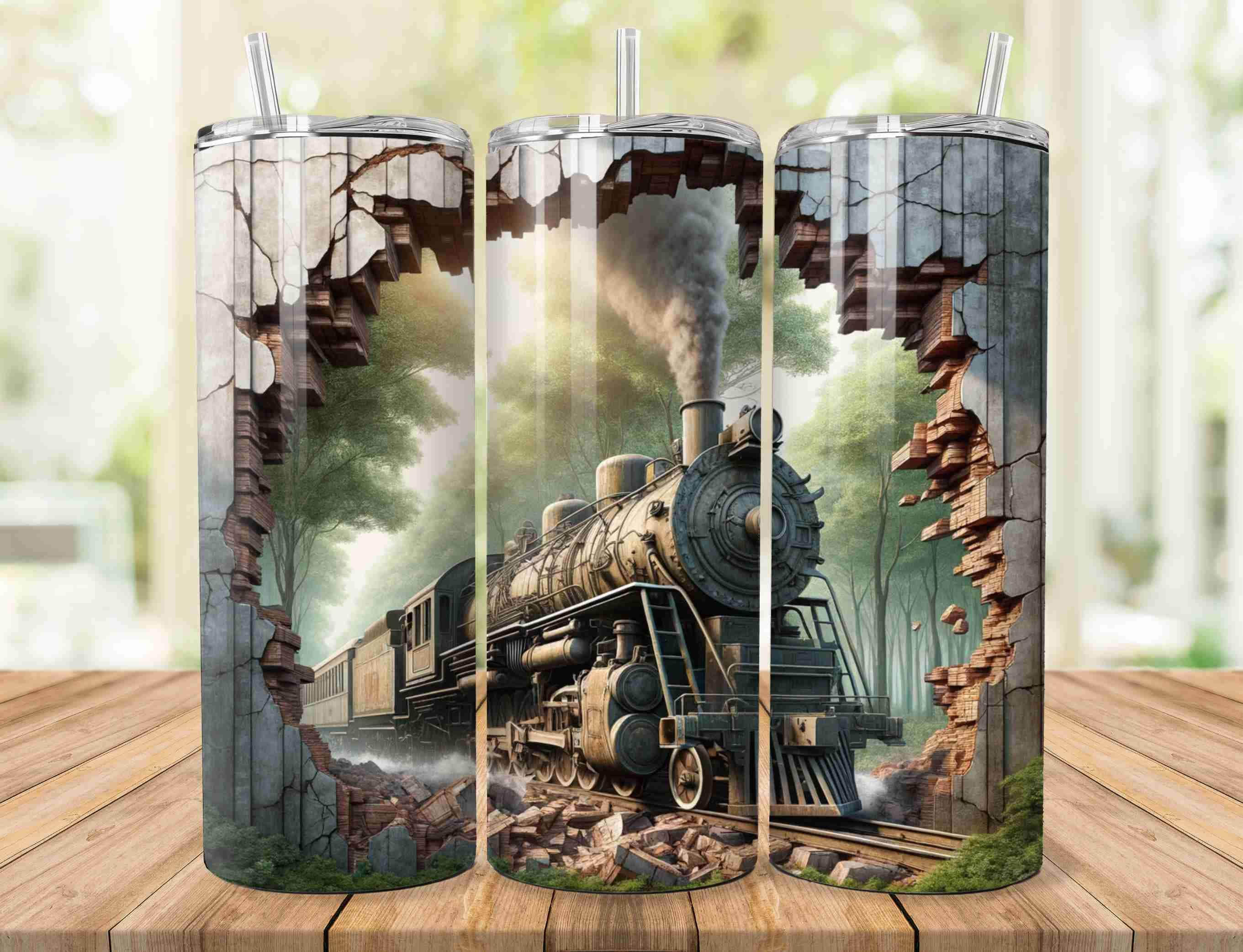 Train Tumbler PNG 20 oz Skinny Tumbler Sublimation Design Digital Download PNG Instant Digital Only, Mountain Train Tumbler Wrap