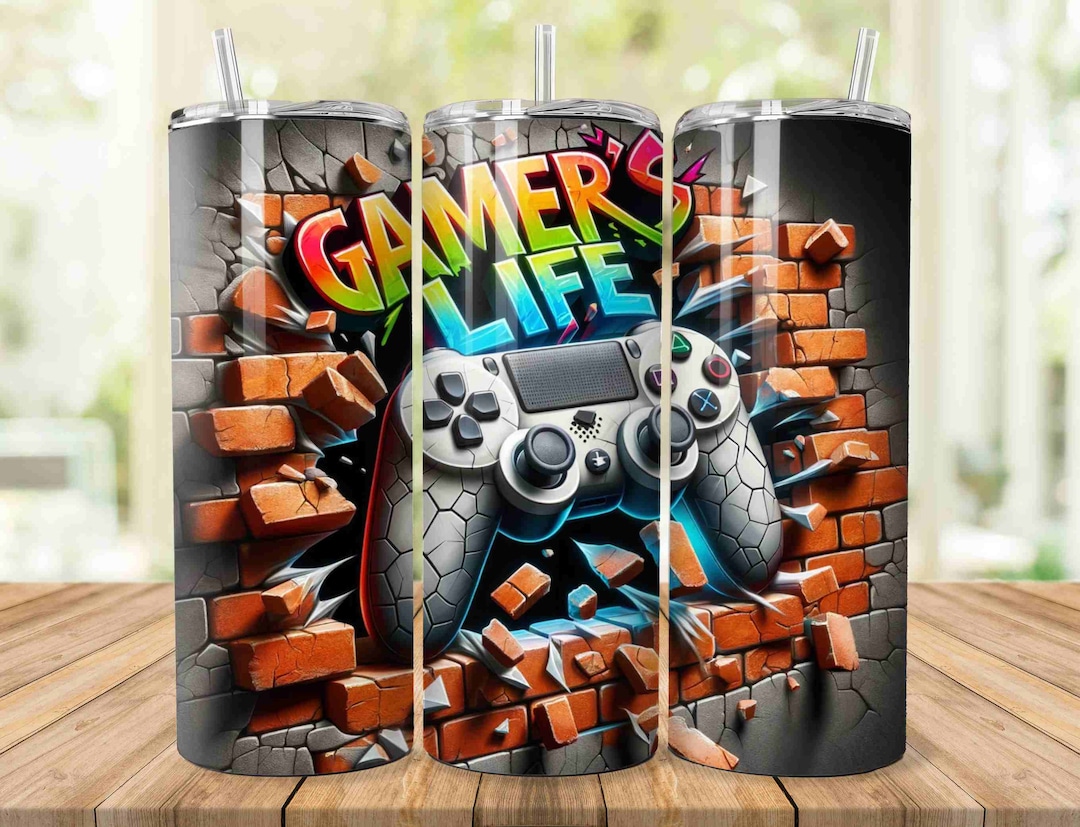 3D Video Gaming Tumbler, Controller Gamer 20 Oz Skinny Tumbler ...