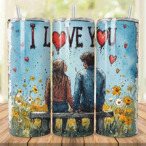 Watercolor Floral I Love You Tumbler Wrap, Couple Sublimation Designs Digital Download, 20oz Skinny Tumbler Sublimation Design, Lover PNG