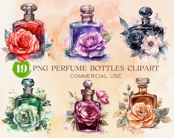 Vintage Perfume Bottles Watercolor Clipart, Cute art, Pastel clipart, Instant Download Scrapbook, Junk Journal, Paper Crafts Scrapbooking