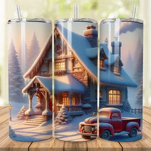 3D Cute Truck Cozy Home Snow, 20oz Tumbler Sublimation Design, Straight Tapered Tumbler Wrap, Instant PNG Digital Download