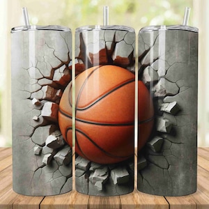 3D Basketball 20oz Skinny Tumbler, Sublimation Designs PNG File Digital Download Basketball Tumbler PNG 300 DPI Custom Name Tumbler Design