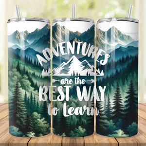 Watercolor Hiking 20oz Skinny Tumbler Wrap PNG Sublimation Design, Straight Camping Tumbler Wrap PNG, Backpacking Adventure Tumbler Wrap