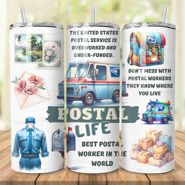 Postal Life 20oz Skinny Tumbler png Sublimation Design Download, Postal Tumbler Wrap png, 20 oz Tumbler Designs, tumbler png download