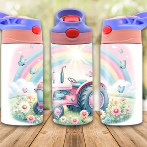 Tractor 12oz Kids Flip Top Sippy Cup Tumbler Wrap, 12oz Straight Tumbler Sublimation PNG, Childrens Tractors Tumbler Wrap Design For Boys