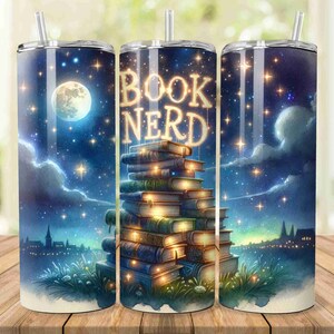 Watercolor Book Nerd Tumbler Wrap, Book Lover, Librarian 20oz Skinny Tumbler Sublimation Design Digital Download PNG, Straight tumbler wrap
