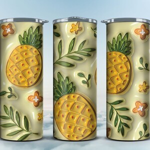 3d Inflated Pineapple Tropical 20 oz Skinny Tumbler Sublimation Design, Digital Download PNG, Straight & Tapered Tumbler Wrap