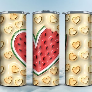 Inflated Watermelon 3d Heart 20 oz Skinny Tumbler Sublimation Design, Instant Digital Download PNG, Straight & Tapered Tumbler Wrap PNG