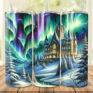 Watercolor Northern Lights Tumbler 20oz Skinny and Tapered Tumbler Sublimation Seamless Aurora Borealis Tumbler PNG File Digital Download