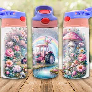 Tractor 12oz Kids Flip Top Sippy Cup Tumbler Wrap, 12oz Straight Tumbler Sublimation PNG, Childrens Tractors Tumbler Wrap Design For Boys