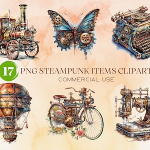 Watercolor Steampunk PNG, Victorian Clipart Bundle, Fantasy Clipart, Instant Digital Download, Watercolor Clipart Sweet Steampunk