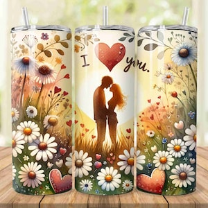 Watercolor Floral I Love You Tumbler Wrap, Couple Sublimation Designs Digital Download, 20oz Skinny Tumbler Sublimation Design, Lover PNG