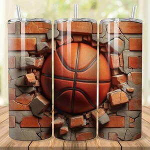 3d Basketball Wall 20oz Skinny Tumbler, Sublimation Designs PNG File Digital Download Basketball Tumbler PNG Basketball Tumbler Design