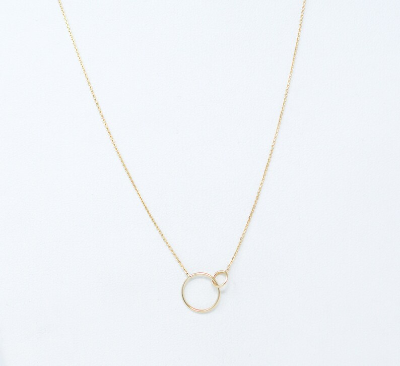 -14k Gold--Solid Yellow Gold Necklace--Geometric Necklace Necklace with two circles