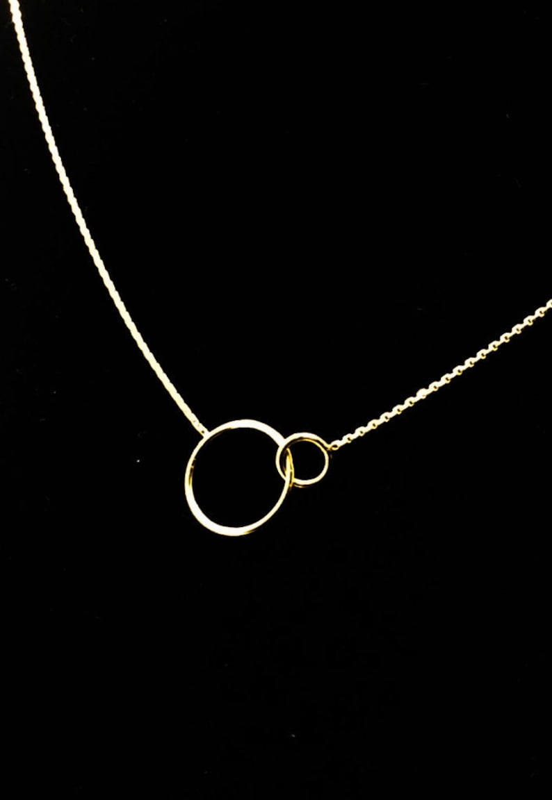 -14k Gold--Solid Yellow Gold Necklace--Geometric Necklace Necklace with two circles