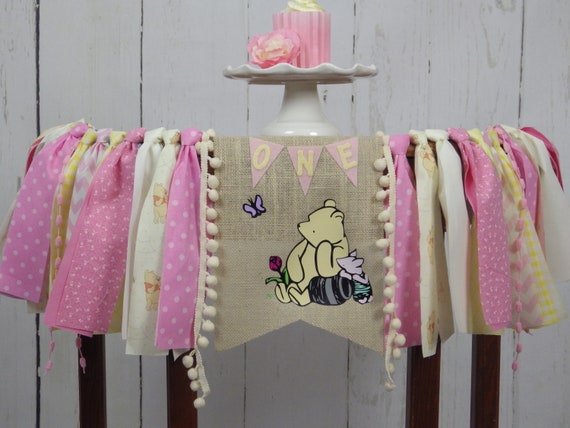 Bear Burlap Table Banner Garland Yellow Pink Custom Colors Winnie