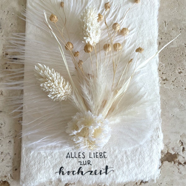 Karte klappbar mit Trockenblumen - auf Büttenpapier I Glückwunschkarte I Hochzeitskarte