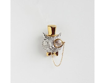 Gentleman Cat necklace/brooch 3.5cmX2cm Silver &gold plated