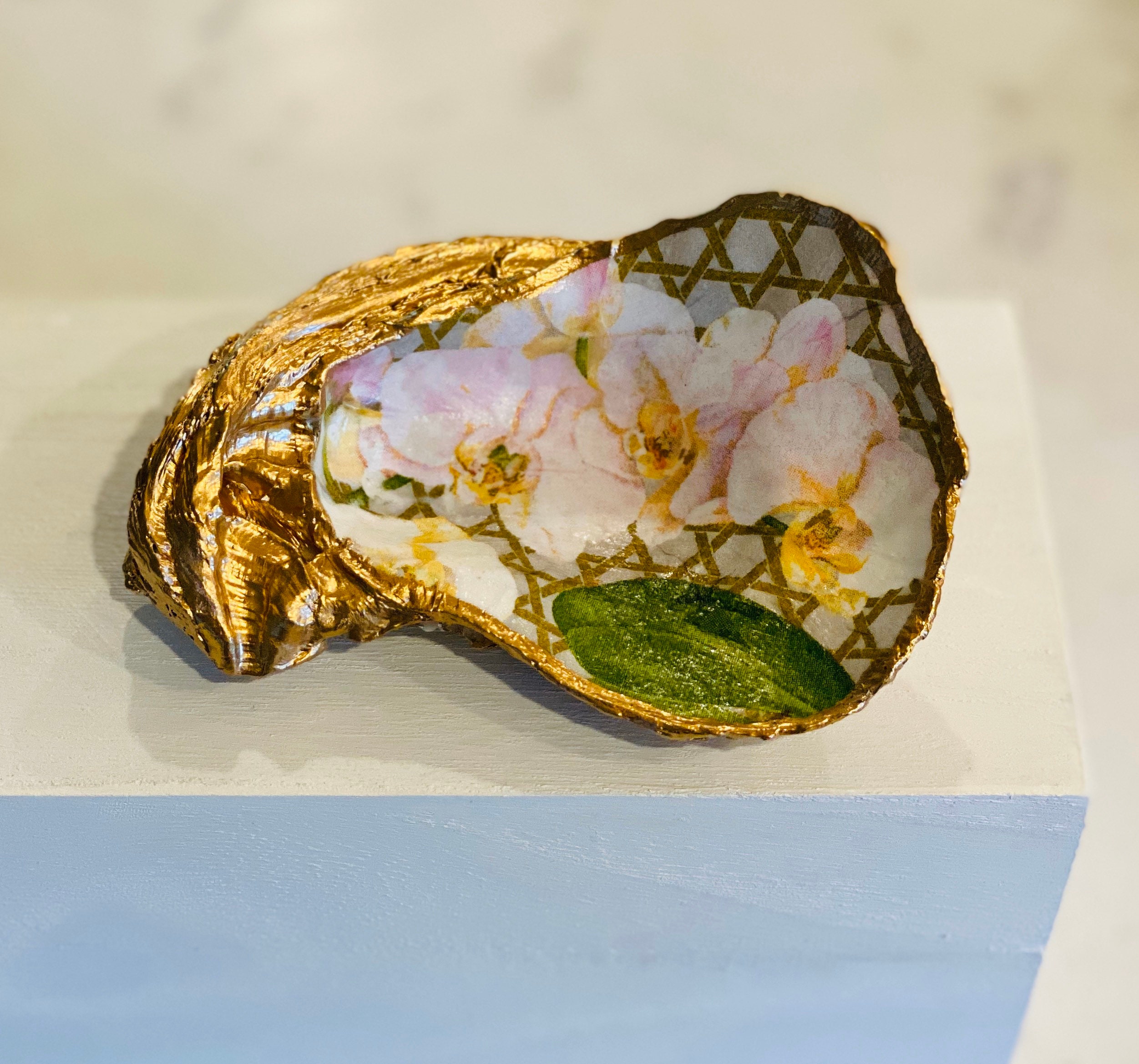 Oyster Shell Orchid Jewelry Dish Keepsake Ring Holder Etsy