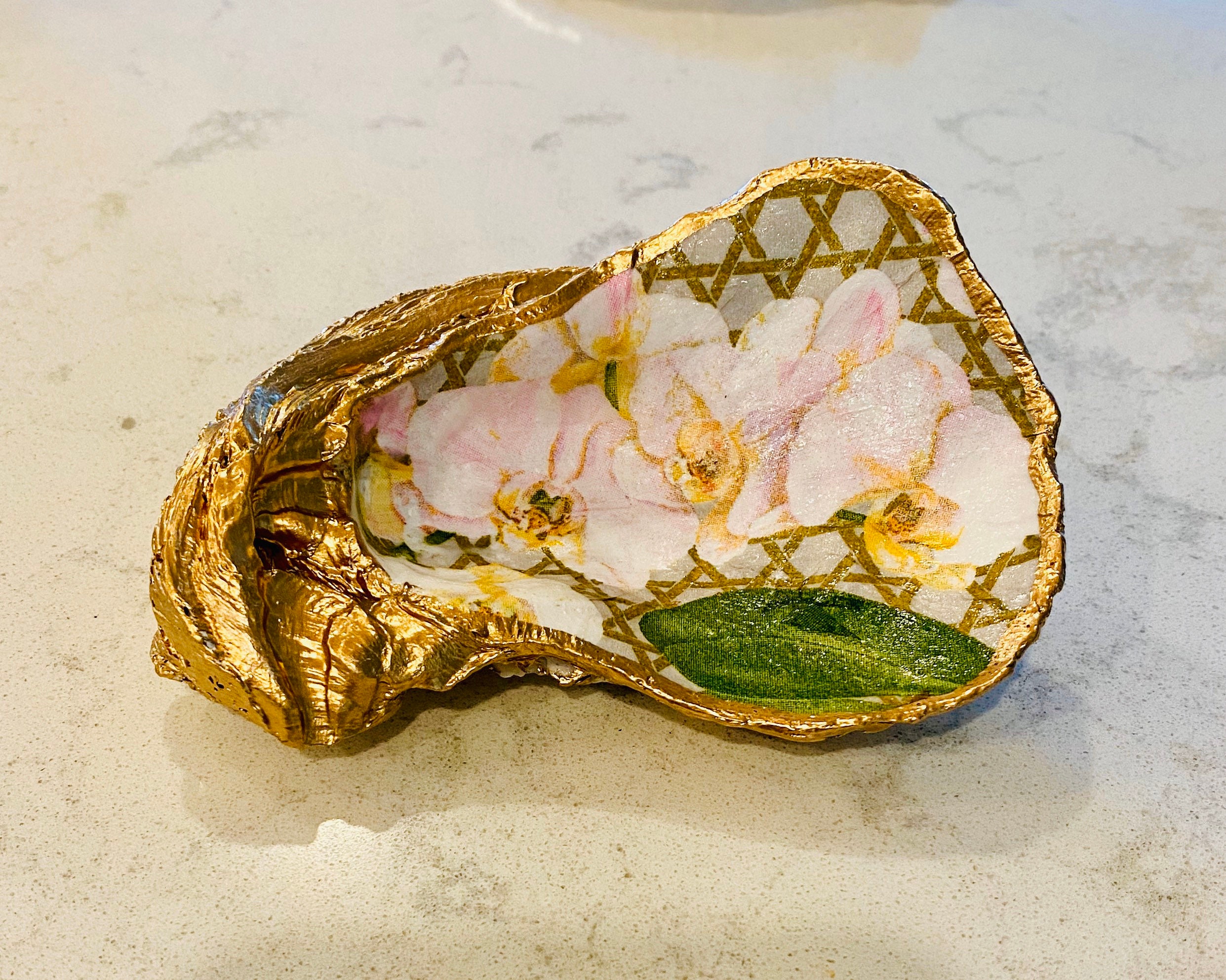Oyster Shell Orchid Jewelry Dish Keepsake Ring Holder Etsy