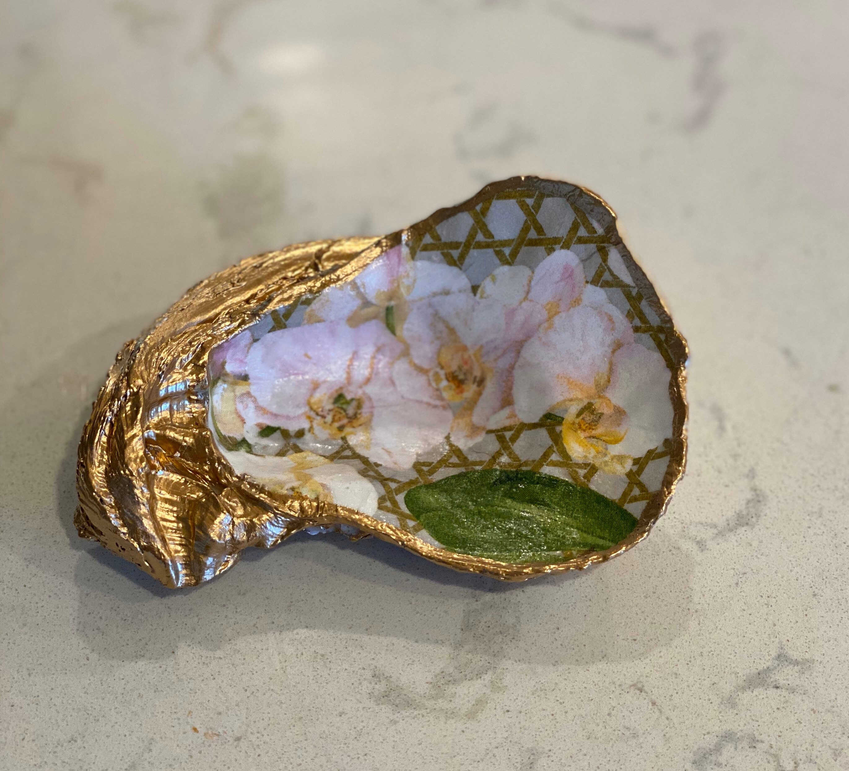 Oyster Shell Orchid Jewelry Dish Keepsake Ring Holder Etsy