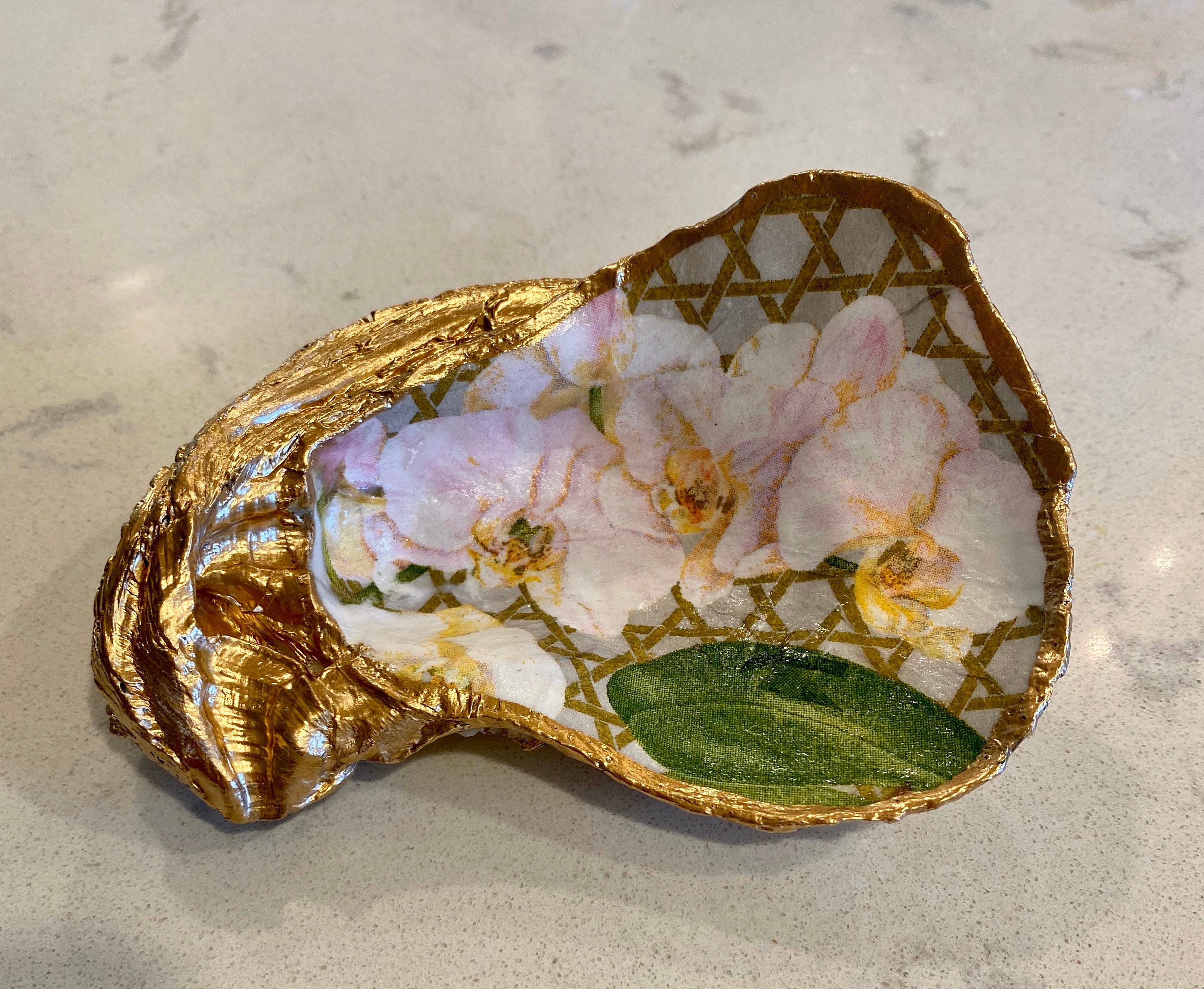 Oyster Shell Orchid Jewelry Dish Keepsake Ring Holder Etsy