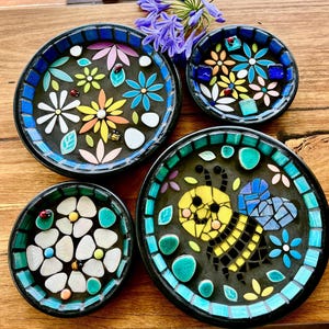Flower Garden, Happy Bee or Cherry Blossom Mosaic Bee Bath - Two sizes