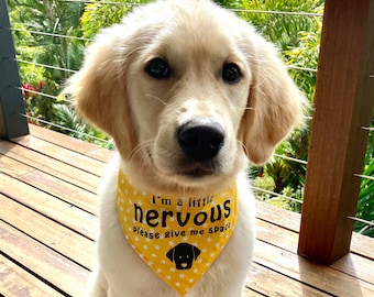 NERVOUS Dog Please Give Me Space Bandana - choose of Fabrics & Sizes, Handmade Dog Bandana, ideal for Rescue Dogs, Great Training Aid