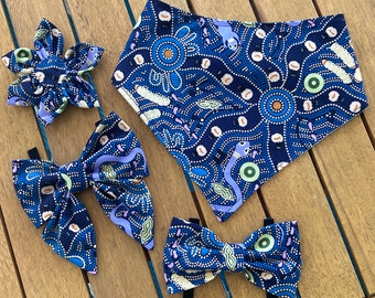 Indigenous Fabric Collection - Handmade Dog Bandana, Sailor Bow, Bow Tie, or Collar Flower, fun accessories for your pup