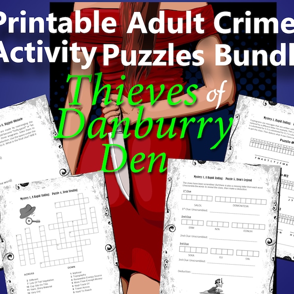 Printable Crime Activity Puzzles PDF for Adults | CSI | Teens Groups Parties | Logic | Crossword | Scrambles | I Spy | Fun | Murder Mystery