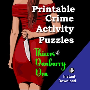 Printable Murder Mystery Puzzles | 6 Mysteries | 72 Puzzles | Cryptograms Crosswords Word Search | Instant Download