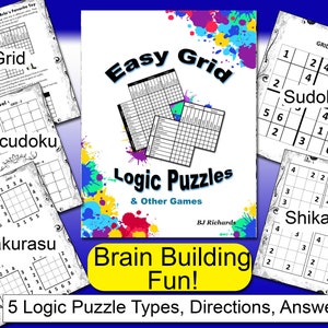 Printable Logic Puzzles PDF | Easy |  Brain Development| Memory Boosting |Calcudoku| Kakurasu| Sudoku| Shikaku| Seniors| Adults|Smart Kids