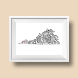 Carte de Virginie, Cadeau pour un ami de Virginie, Villes de Virginie, Cadeau de réchauffement de maison, Cadeau d’hôtesse, Cadeau de bon voyage, Calligraphie de Virginie