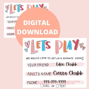Play date card, Play date printable, Summer Play date, Schools out card, Lets stay connected, End of year, Last day of school, Keep in touch