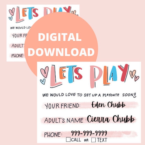 Play date card, Play date printable, Summer Play date, Schools out card, Lets stay connected, End of year, Last day of school, Keep in touch