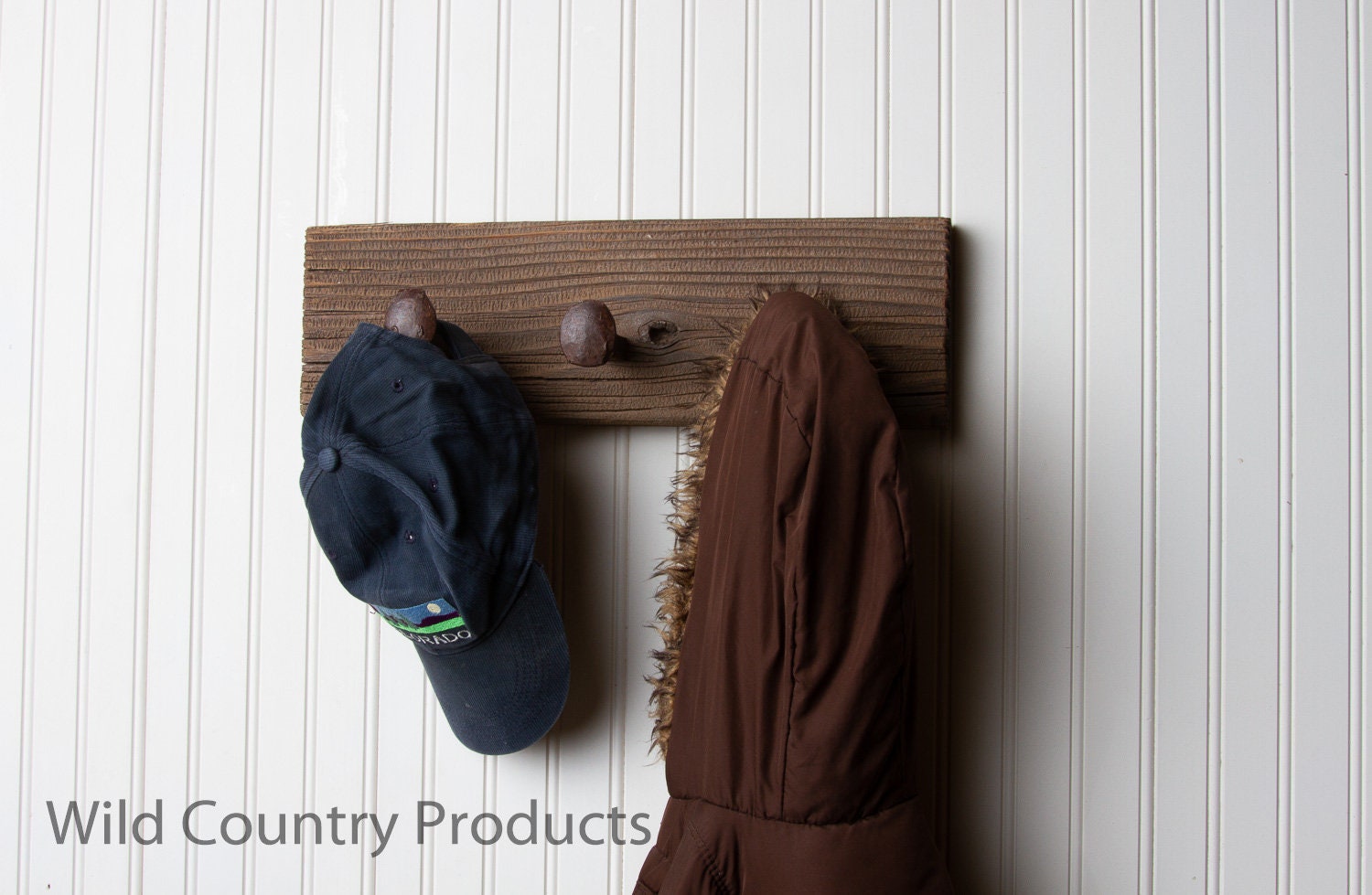Barn Wood Hat Rack With Railroad Spikes 3 Hook Rustic Coat Rack Wild